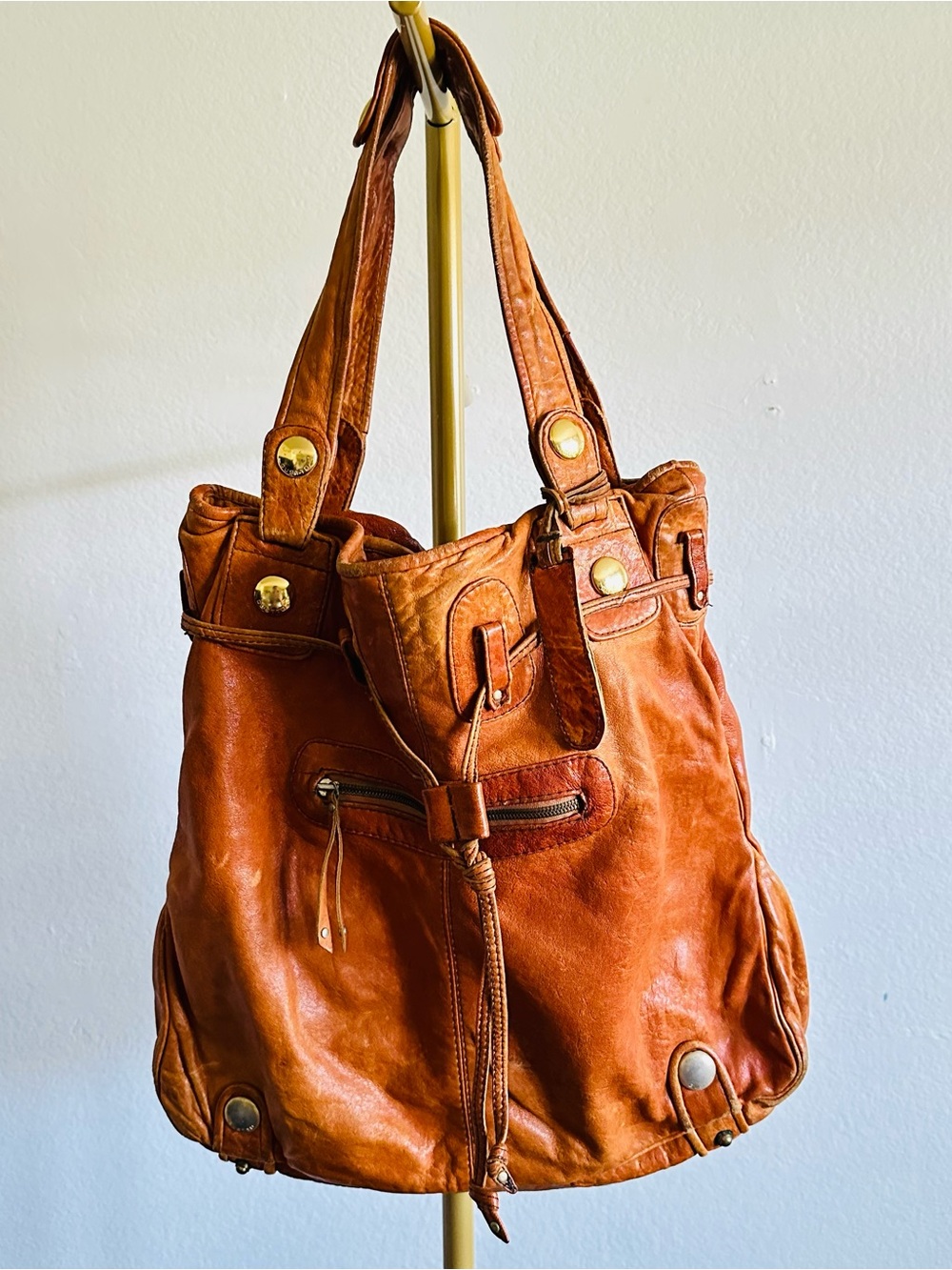 Vintage 90s Gustto XL Slouchy Boho Bag - Rust Camel Brown Soft Leather